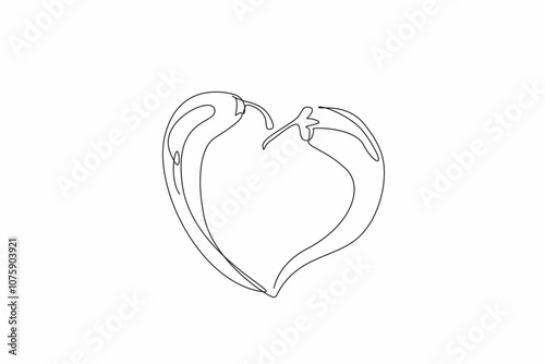 Single continuous line drawing two chilies forming a heart shape.  Passionate and fiery love, a spicy and intense connection. Spicy lover. National Chili Day. One line design vector illustration