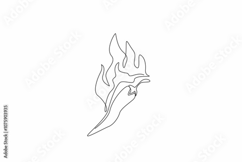 Single one line drawing chili pepper with fire on top. Passionate. Intensity. A fiery spirit. Energy. Warmth. Burning desire. Spicy. National Chili Day. Continuous line design graphic illustration