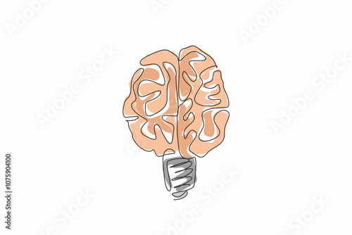 Single one line drawing brain becomes bulb lamp. The birth of ideas and the potential for innovation. A mind illuminated by inspiration. World Thinking Day. Continuous line design graphic illustration