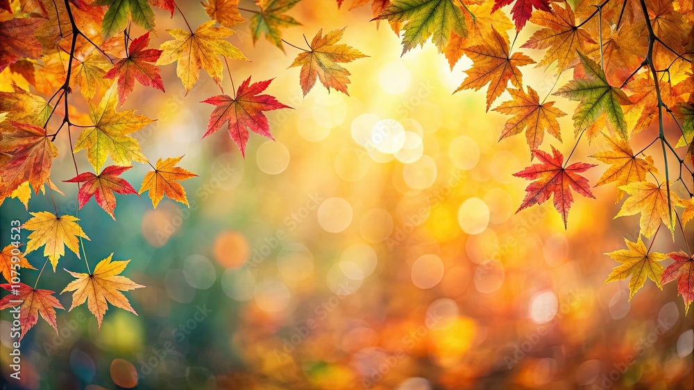 Defocused outdoor nature background with vibrant autumn leaves framing the scene , autumn, foliage, blurred, bokeh Defocused outdoor nature background with vibrant autumn leaves framing the scene , autumn, foliage, blurred, bokeh