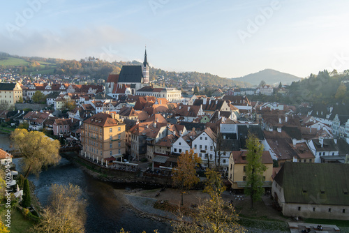 Fototapeta Naklejka Na Ścianę i Meble -  View of the lower part of the medieval city of Cesky Krumlov, Bohemia, Czech Republic