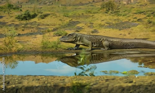 Komodo berjalan menuju air  photo