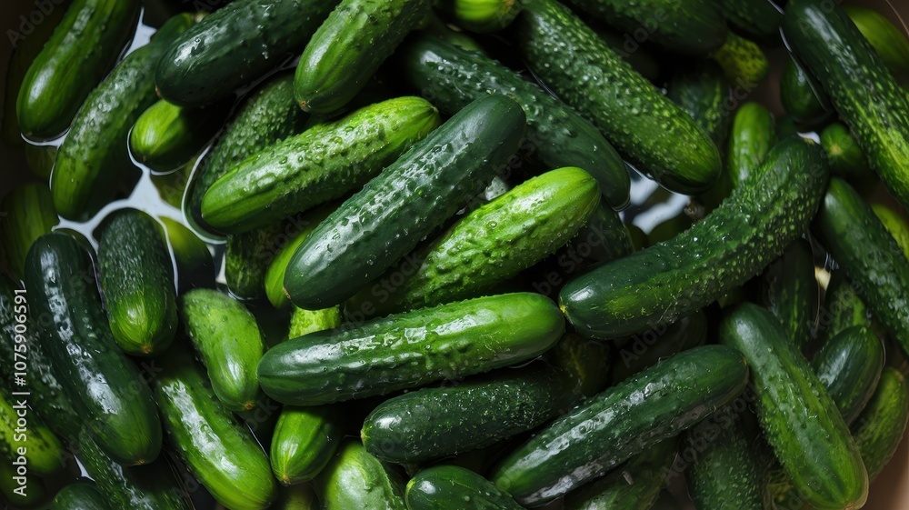 Green Cucumbers in Watered Container Close-up for Freshness Green Cucumbers in Watered Container Close-up for Freshness