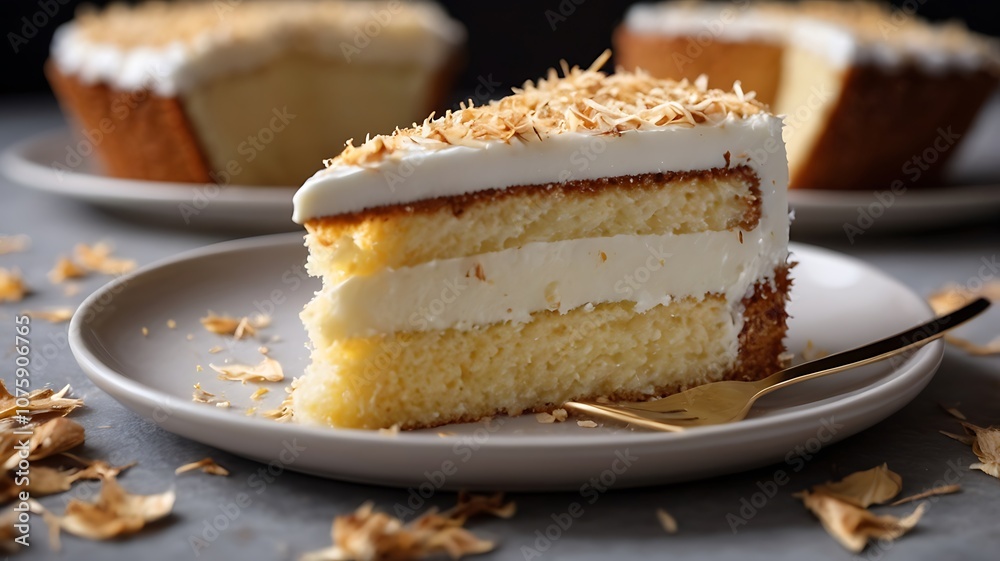 A delicious slice of Cococut cake A delicious slice of Cococut cake