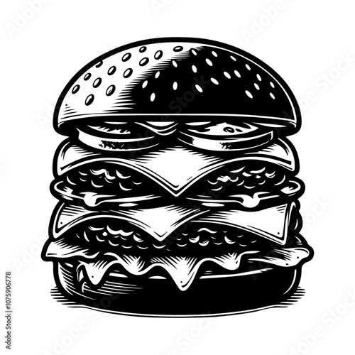 Burger silhouette vector. Burger food icon vector. Burger icon on a white background