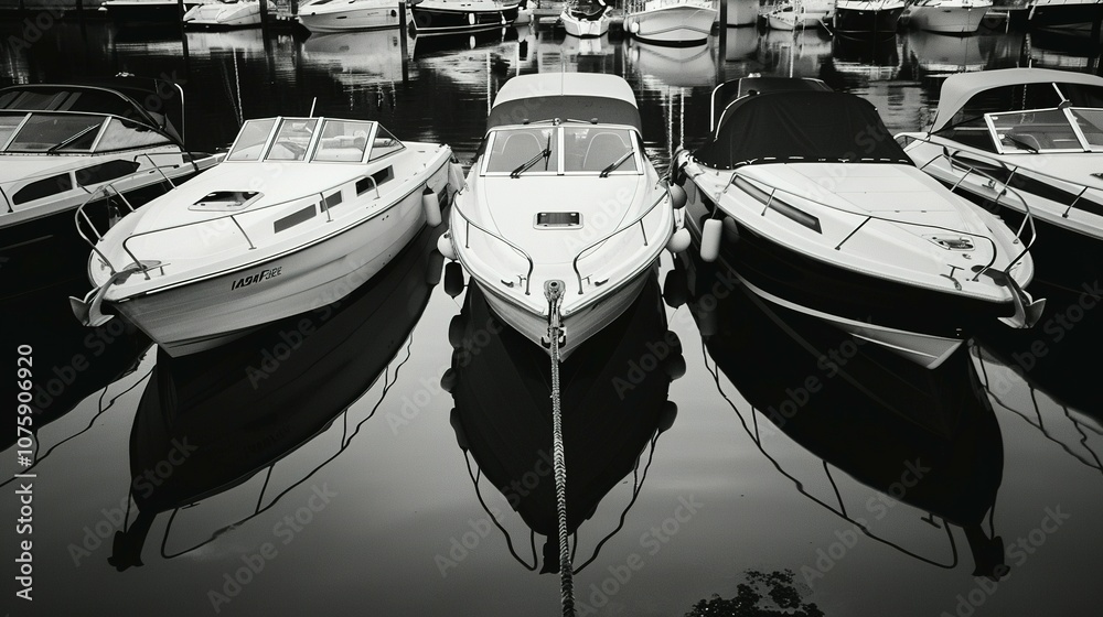 Serene Marina Scene: Boats Docked and Ready for Adventure Serene Marina Scene: Boats Docked and Ready for Adventure