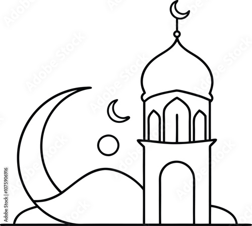 Single one line drawing ramadan concept. Continuous line draw design graphic vector illustration on transparent background