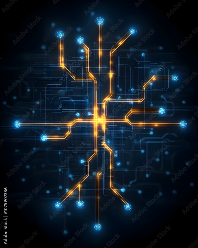 Abstract digital circuit design with glowing lines Abstract digital circuit design with glowing lines