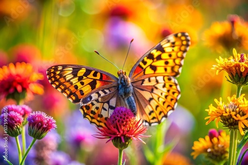 a butterfly is sitting on a purple flower