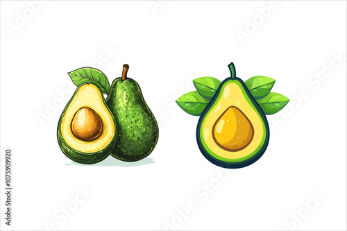 A vector illustration of an avocado. Avocado clipart cartoon Illustration.
