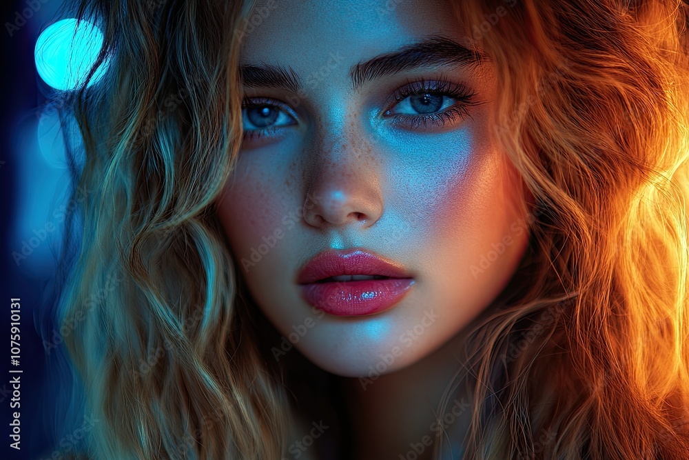A portrait of an attractive woman with long hair, lit by the soft glow A portrait of an attractive woman with long hair, lit by the soft glow