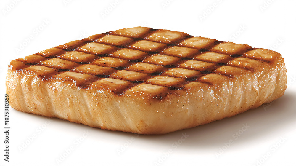 A grilled, square-shaped protein patty with distinct grill marks, displayed against a plain background, suggesting deliciousness and potential culinary uses. A grilled, square-shaped protein patty with distinct grill marks, displayed against a plain background, suggesting deliciousness and potential culinary uses.
