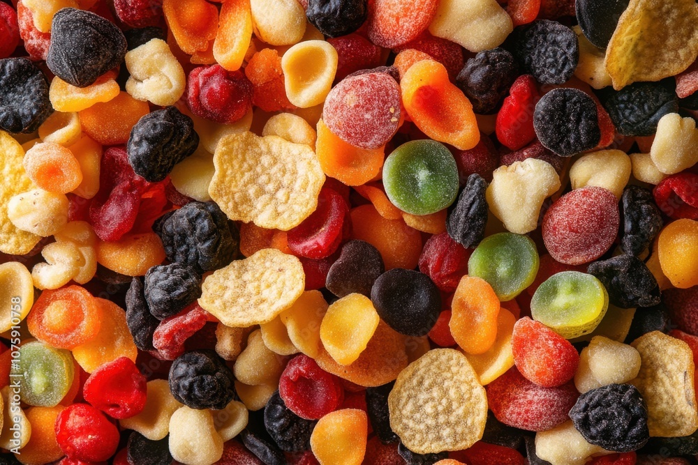 Colorful mix of dried fruits and pasta. Colorful mix of dried fruits and pasta.