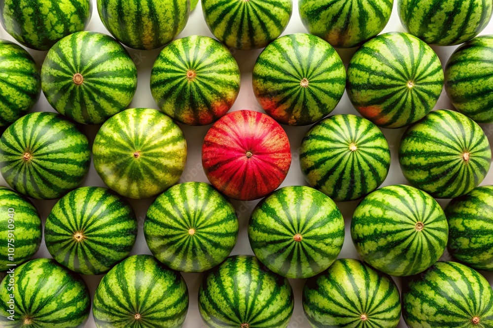 Top Down View of Fresh Watermelons Arranged on a White Background for Vibrant and Refreshing Still Life Photography