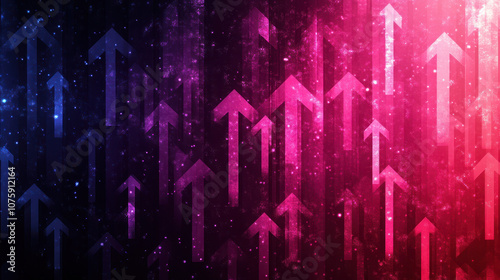 Colorful abstract background with upward arrows in purple and pink hues, symbolizing growth and progress