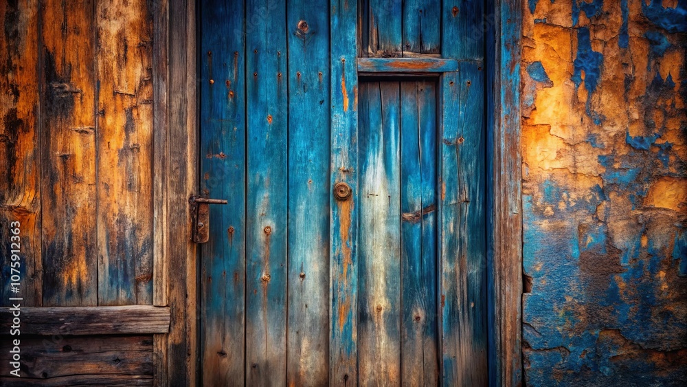 The weathered patina of time, a symphony of blue, brown and orange hues, etched onto aged wood, speaks volumes of a life lived. The weathered patina of time, a symphony of blue, brown and orange hues, etched onto aged wood, speaks volumes of a life lived.