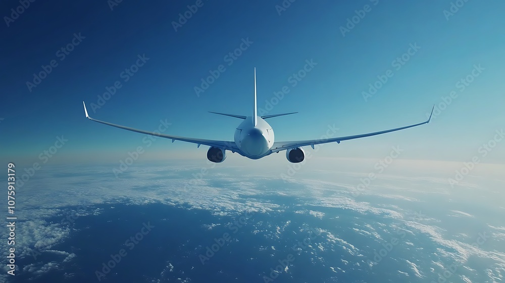 Commercial airplane flying in the blue sky Commercial airplane flying in the blue sky