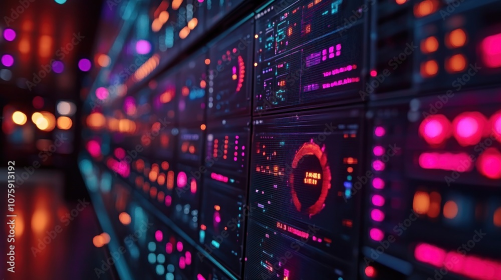 Futuristic Server Room with Luminous Interfaces