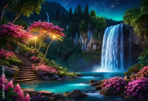 Beautiful and Peaceful Nature Scenery Illustration Landscape Countryside Tranquil Vibrant and Colorful