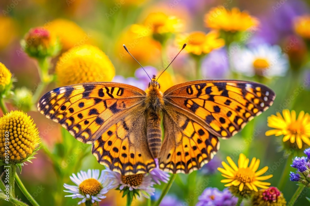 Leopard Butterfly Close-Up Collecting Nectar on Wild Flowers in Daylight, Vibrant Macro Nature Photography, Delicate Beauty and Tranquility in Blooming Meadow neon color Leopard Butterfly Close-Up Collecting Nectar on Wild Flowers in Daylight, Vibrant Macro Nature Photography, Delicate Beauty and Tranquility in Blooming Meadow neon color