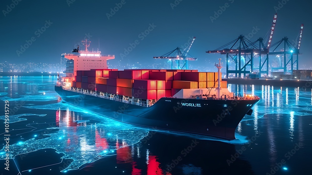 Fototapeta premium Cargo container ships utilize technology for global logistics