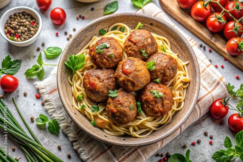 Delightful meatballs doodles suitable for culinary art, enhancing food illustrations and graphic resources for cooking blogs, recipe cards, and restaurant menus alike. photo