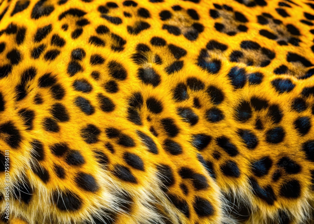 Discover the beauty of leopard fur up close, highlighting striking black spots on a rich yellow canvas, epitomizing nature's artistry in exquisite macro wildlife photography. Discover the beauty of leopard fur up close, highlighting striking black spots on a rich yellow canvas, epitomizing nature's artistry in exquisite macro wildlife photography.