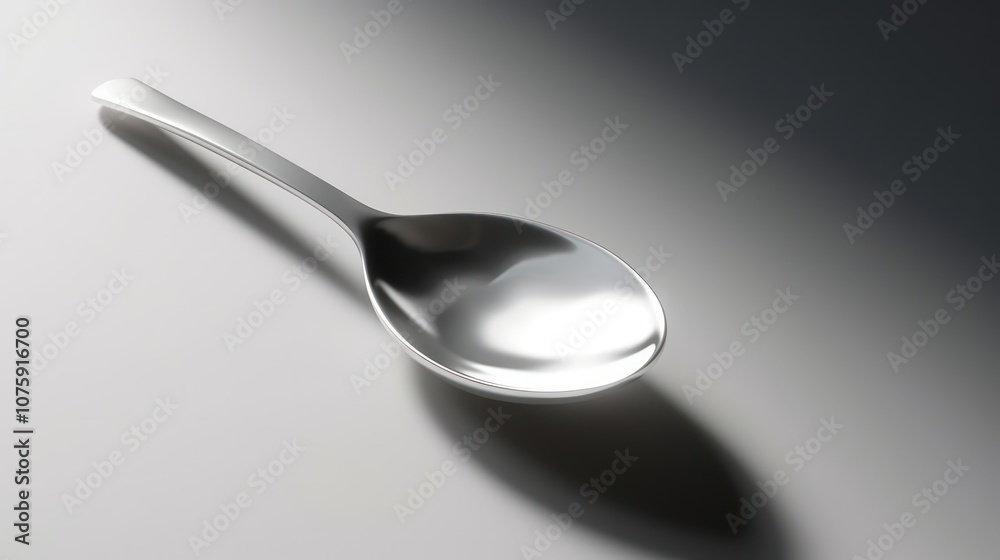 A minimalist plain white stainless steel spoon, placed on a white surface with subtle shadows.
