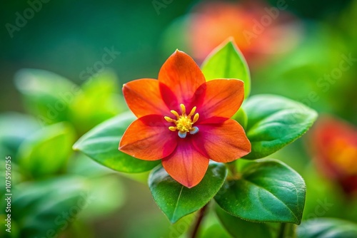 Vibrant Scarlet Pimpernel Flower Isolated Outdoors Against a Natural Backdrop, Showcasing the Beauty of Lysimachia arvensis, Pimpinela arvensis, and Anagallis arvensis photo