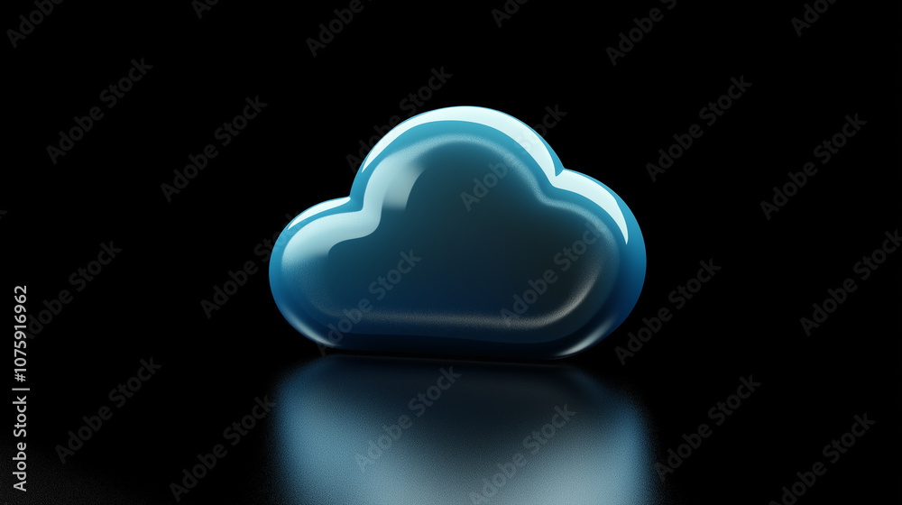 Blue cloud computing icon reflecting on dark background Blue cloud computing icon reflecting on dark background