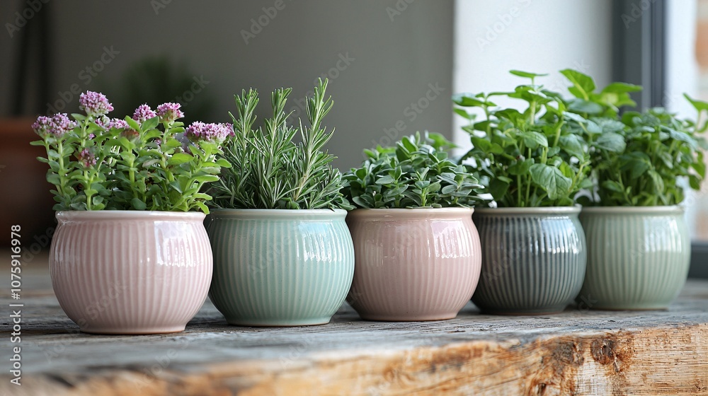 Fototapeta premium Create a chic arrangement of pastel ceramic pots