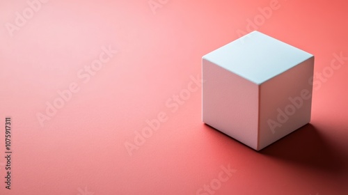 A white cube on a red background.