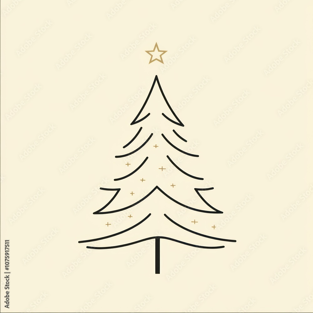 Fototapeta premium A minimalist Christmas star shining above a simple tree outline.