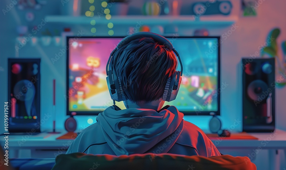 portrait of game player focused in front of computer playing his favorite video game ai generated portrait of game player focused in front of computer playing his favorite video game ai generated