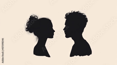 Silhouette of couple looking at each other against a cream background generative ai