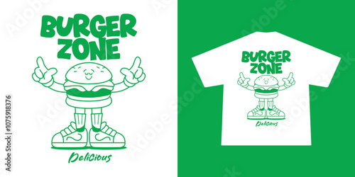 Funny cartoon character of burger Graphic Design for T shirt Street Wear and Urban Style