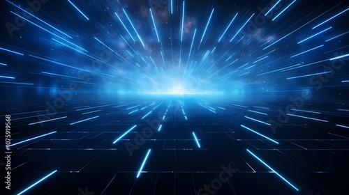 digital technology blue grid point line light beam poster background