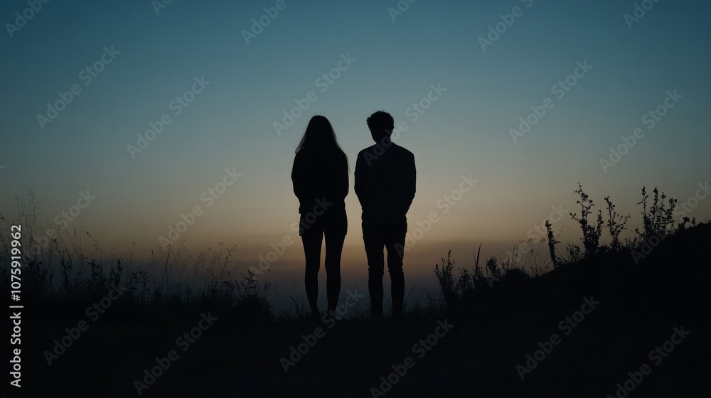 Fototapeta premium couple silhouette at dusk, generative ai
