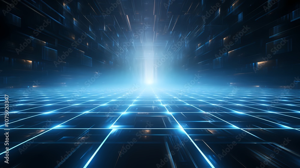 digital technology blue grid point line light beam poster background digital technology blue grid point line light beam poster background