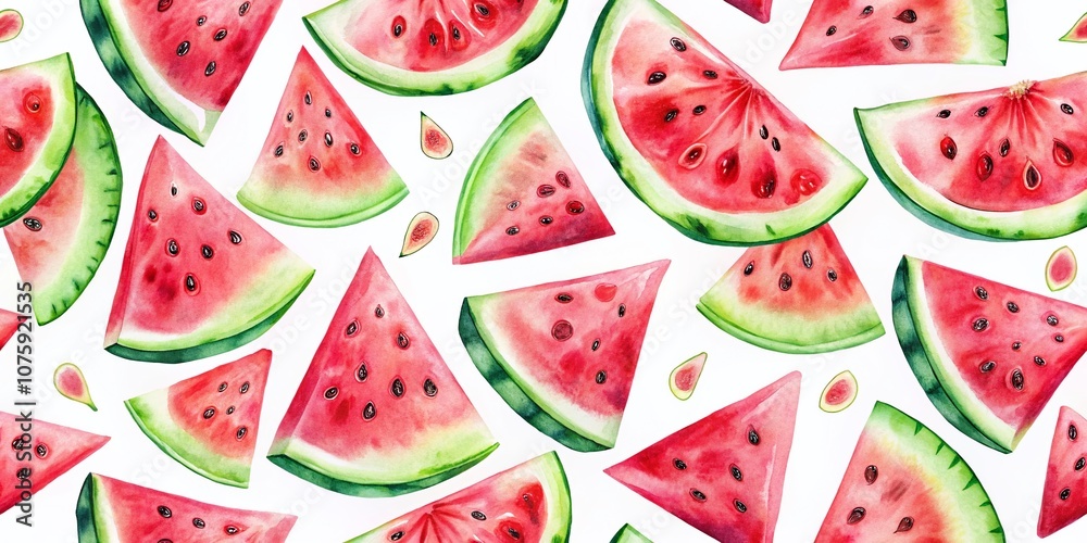 Watercolor Slices of Watermelon on White Background, Perfect for Summertime Designs and Fresh Fruit Illustrations in a Vibrant and Refreshing Style Watercolor Slices of Watermelon on White Background, Perfect for Summertime Designs and Fresh Fruit Illustrations in a Vibrant and Refreshing Style