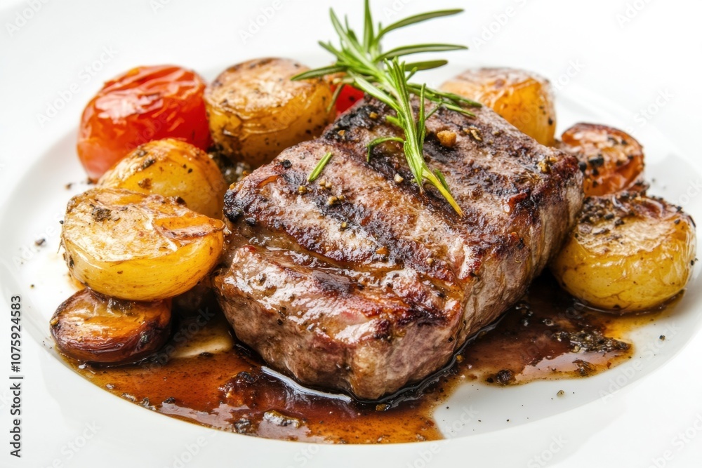 Grilled steak with roasted potatoes and tomatoes. (1) Grilled steak with roasted potatoes and tomatoes. (1)