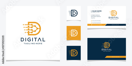 Letter of Monogram D Technology Data Logo Design Icon. Template Vector Business Card