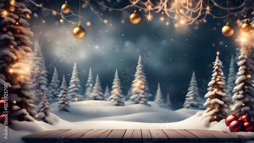 Mysterious Christmas Presentation Background – Enchanting Festive Scene with Holiday Magic