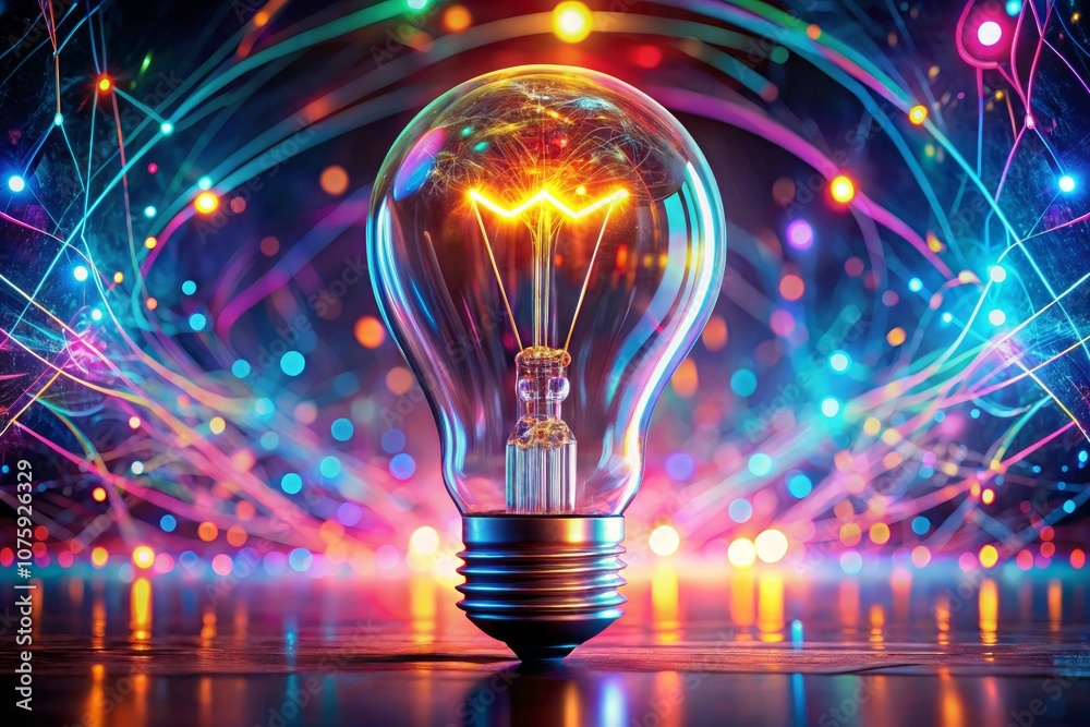 a light bulb with a colorful background and colorful lights around it a light bulb with a colorful background and colorful lights around it