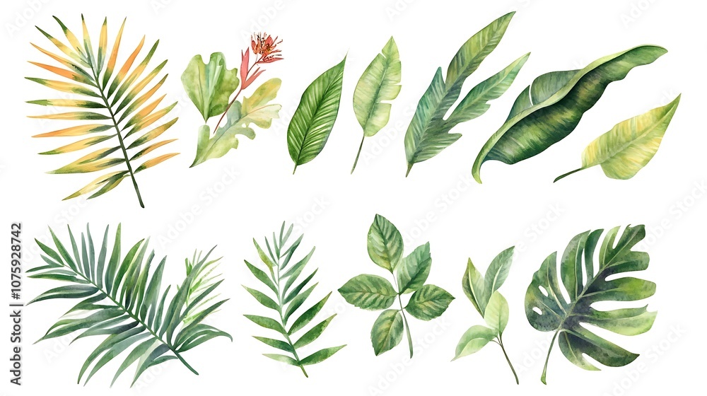 Watercolo tropical leaves and branches Watercolo tropical leaves and branches