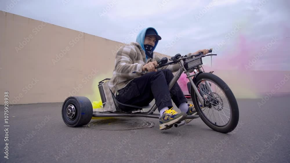 An Exciting Go-kart Racing Scene Filled with Smoke Effects and Thrilling Action Unfolds An Exciting Go-kart Racing Scene Filled with Smoke Effects and Thrilling Action Unfolds