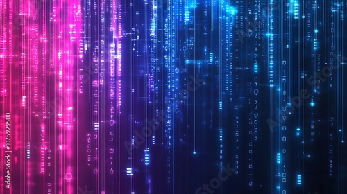 A vibrant digital background with flowing lines and binary-like elements, suggesting technology and data.