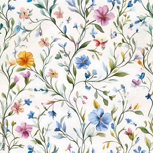 Wallpaper Mural Watercolor floral pattern on white background Torontodigital.ca