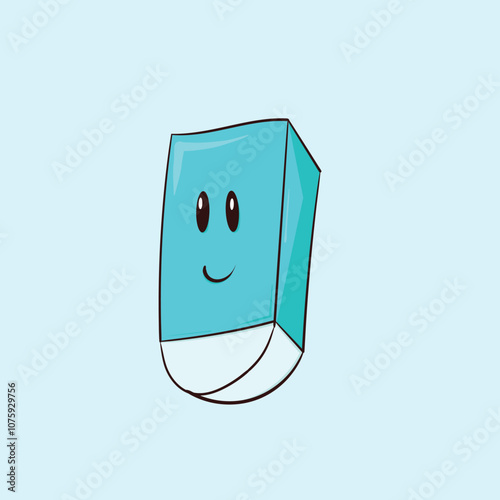 Blue eraser with eyes and a smile.