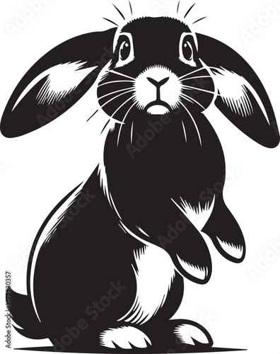 Curious rabbit standing on its hind legs vector design black